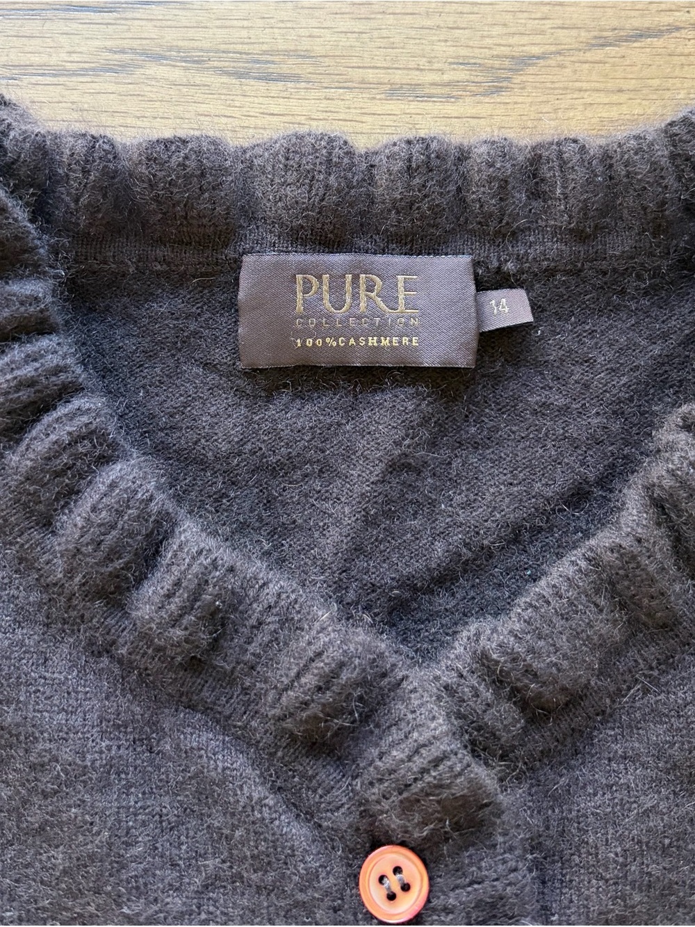 Pure Collection Cashmere Sz 14 Brown Ruffle Trim Edge Cardigan Sweater View 6